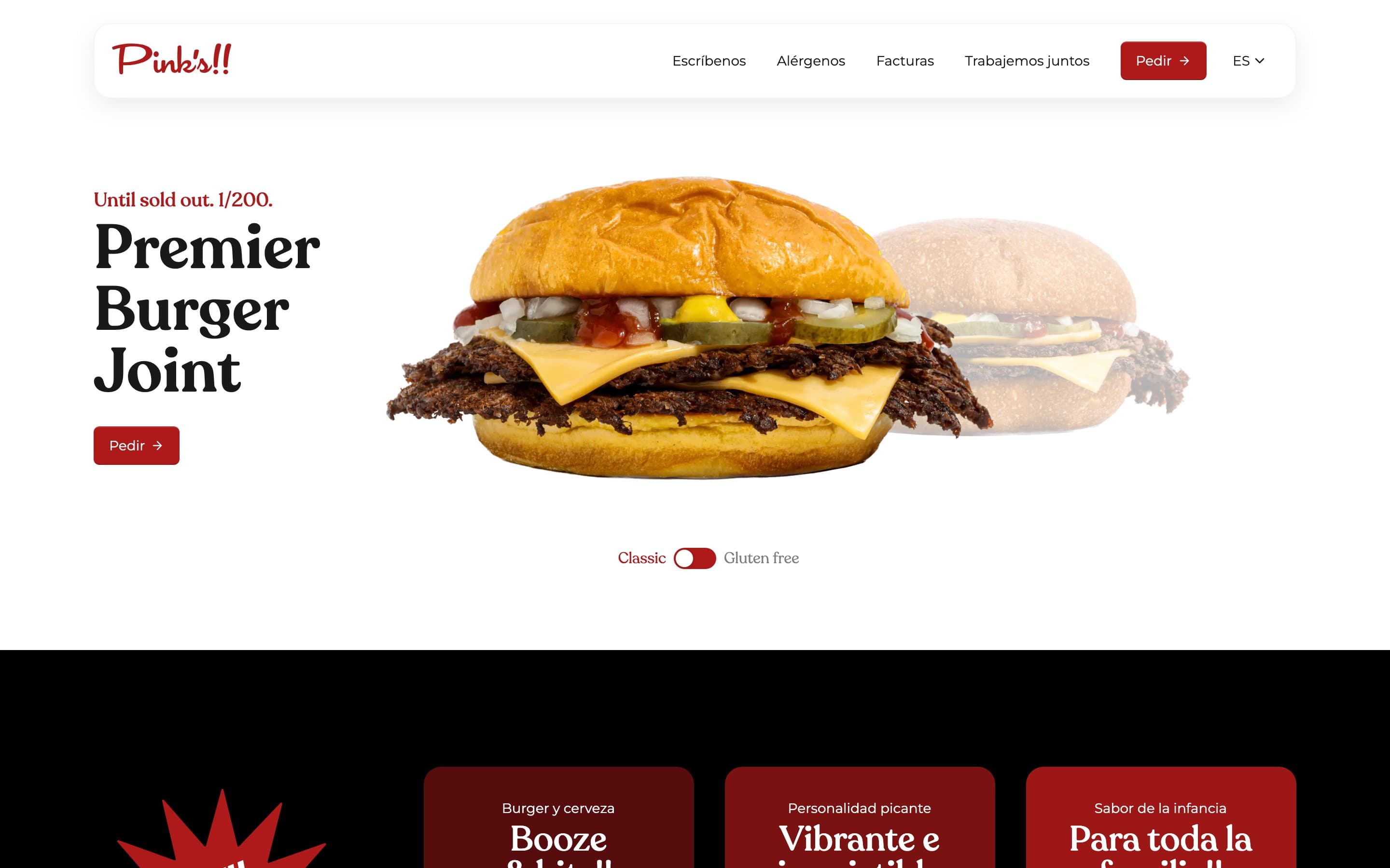 pinks: Madrid burger brand with sold-out drops and order flow.